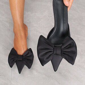 Black Fashionable Women's Bowknot kitten heels mule Sandals